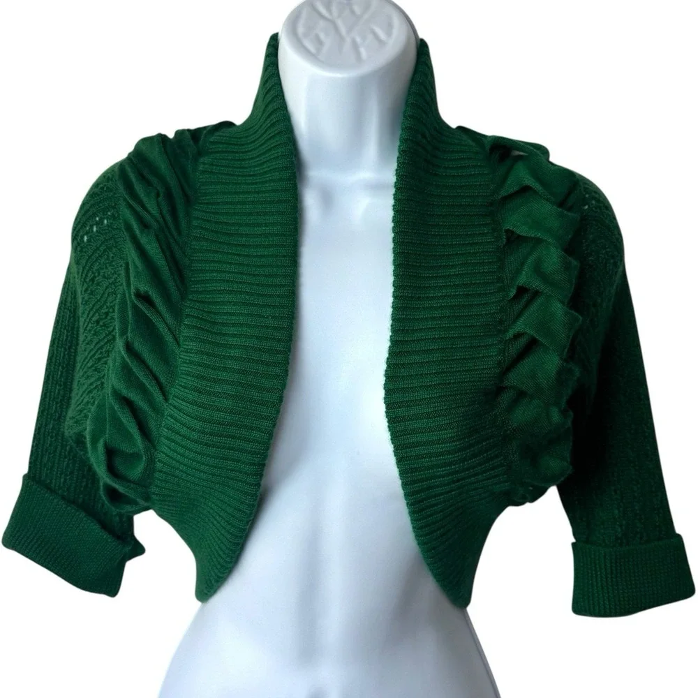 Oscar De La Renta Forest Green Silk‎ Cashmere Crop Cardigan Luxury Old Money L
